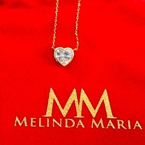 Melinda Maria Gold Rhinestone Heart Necklace 15"- 18" w/ 3" extender Super Cute!